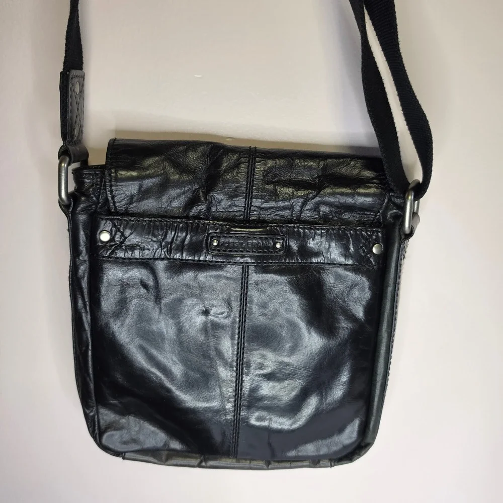 Fossil Indie Sleaze Leather Messenger Crossbody Bag Black Distressed Grunge SM